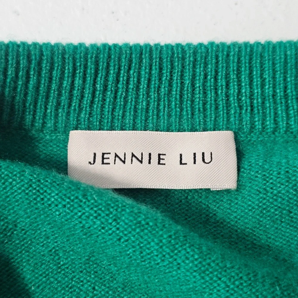 Jennie Liu Cashmere Sweater Small Green Quiet Luxury Crewneck Classic Preppy